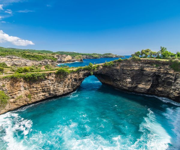 Panoramic view of broken beach in Nusa Penida, Bali, Indonesia.